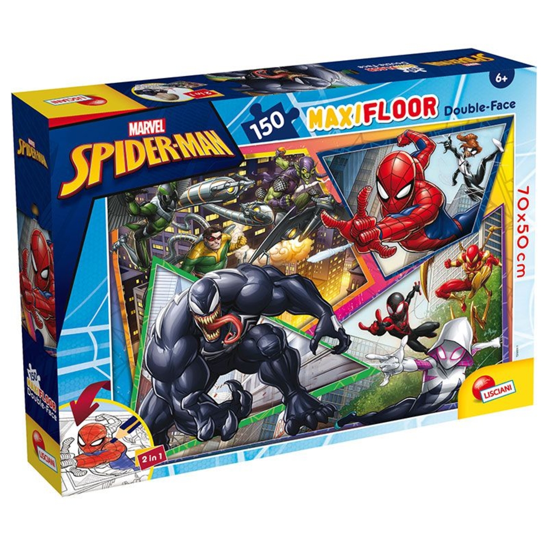 Детски пъзел Lisciani Marvel Spiderman, двулицев за оцветяване, Maxi Floor 150 части