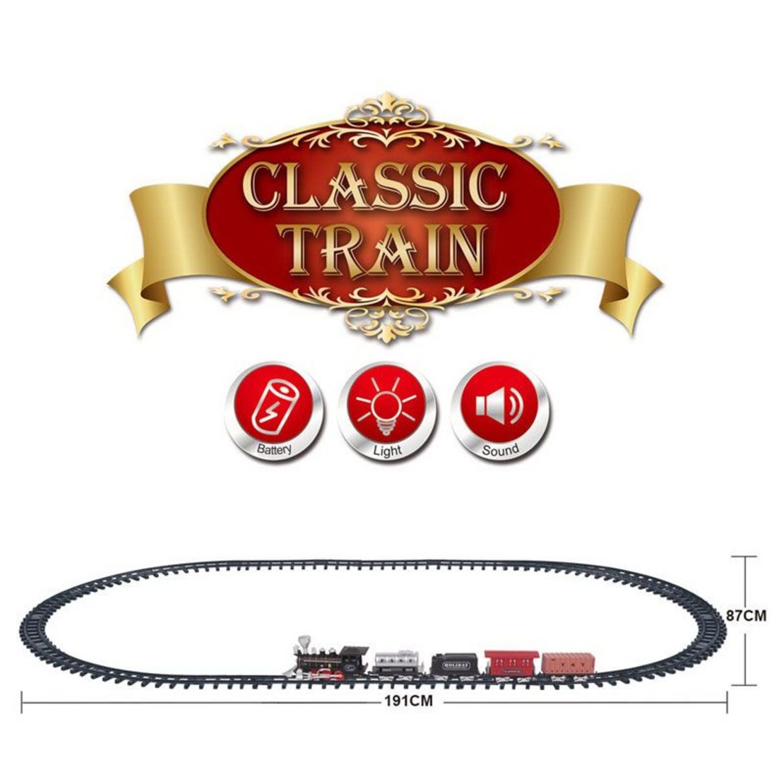 Детско влакче Raya Toys Classic Train с релси, звук и светлини, 21 части