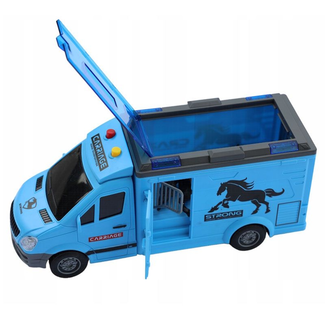 Детски камион за коне Raya Toys City Truck, с музика и светлини, с фигурка на кон, 1:16