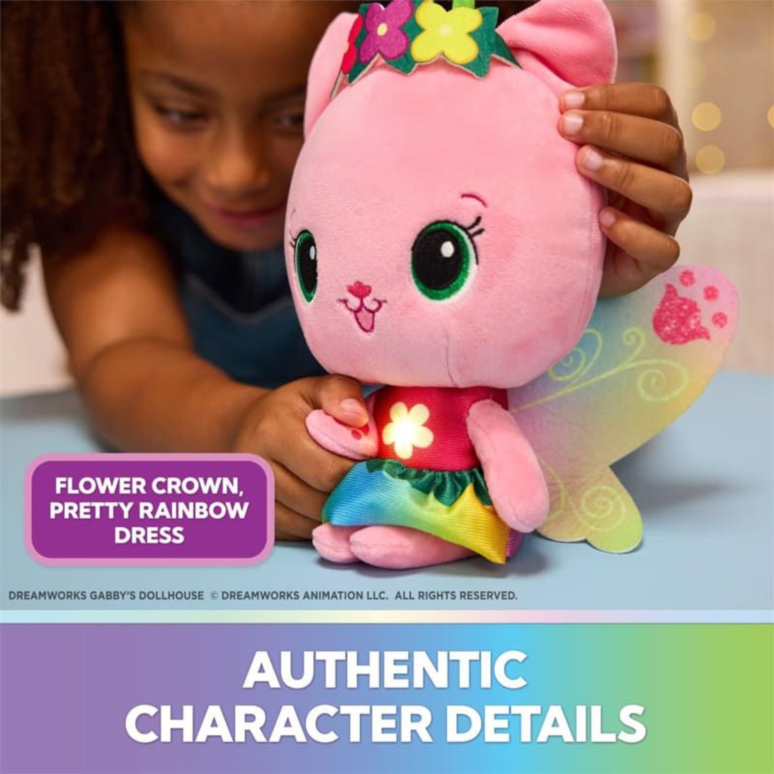 Плюшена играчка Gabby's Dollhouse Fairylandia Kitty Fairy, светещо коте, 35 см.