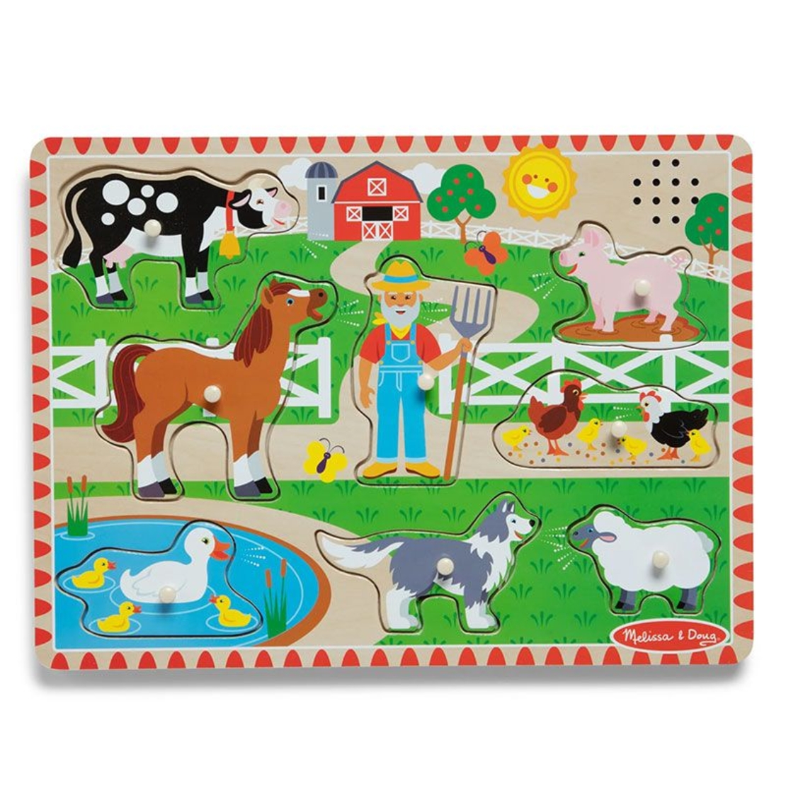 Дървен пъзел Melissa & Doug Фермата на Макдоналд, с песничка