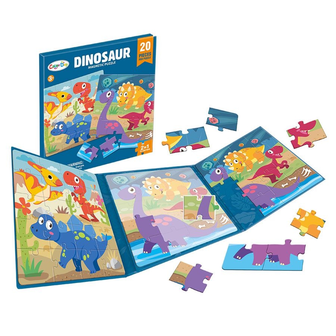 Магнитен пъзел 2 в 1 Raya Toys Динозаври в книжка, 2х20 ч.