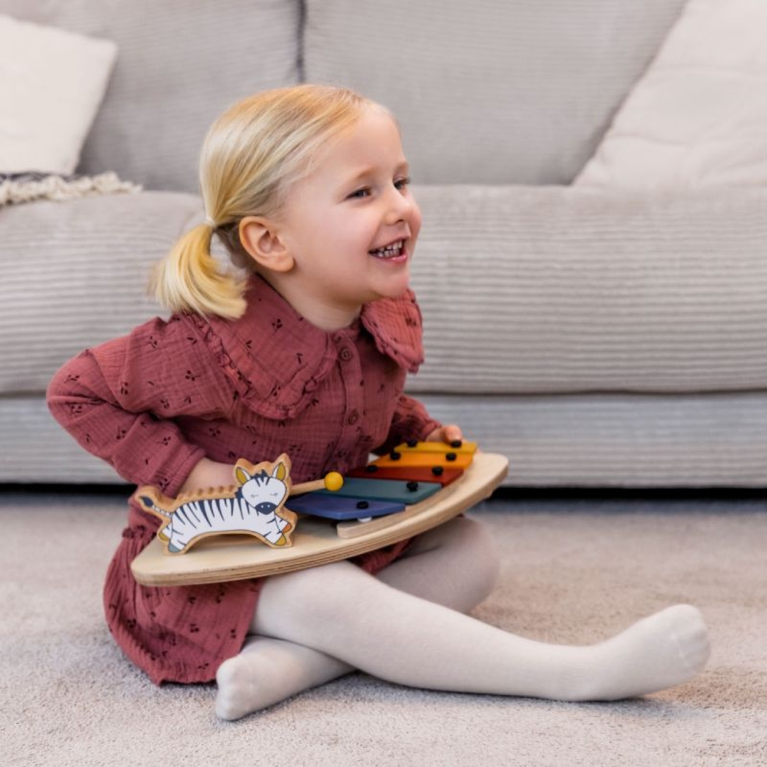 Дървена играчка с табла за игра за столче за хранене Alpha+/Beta+ Hauck, Зебра, Play Music