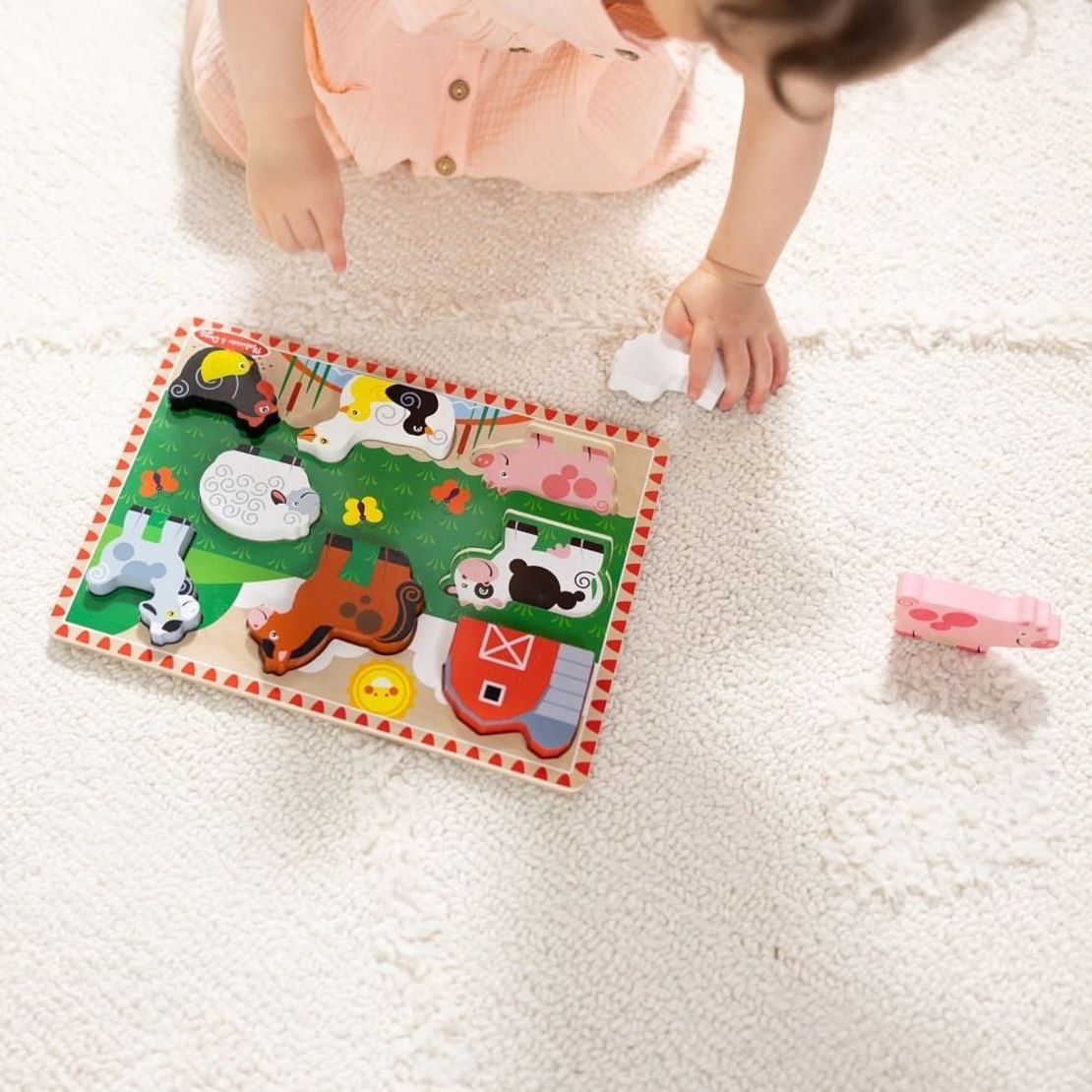 Дървен пъзел Melissa and Doug Селскостопански животни, 8 ч., 37235