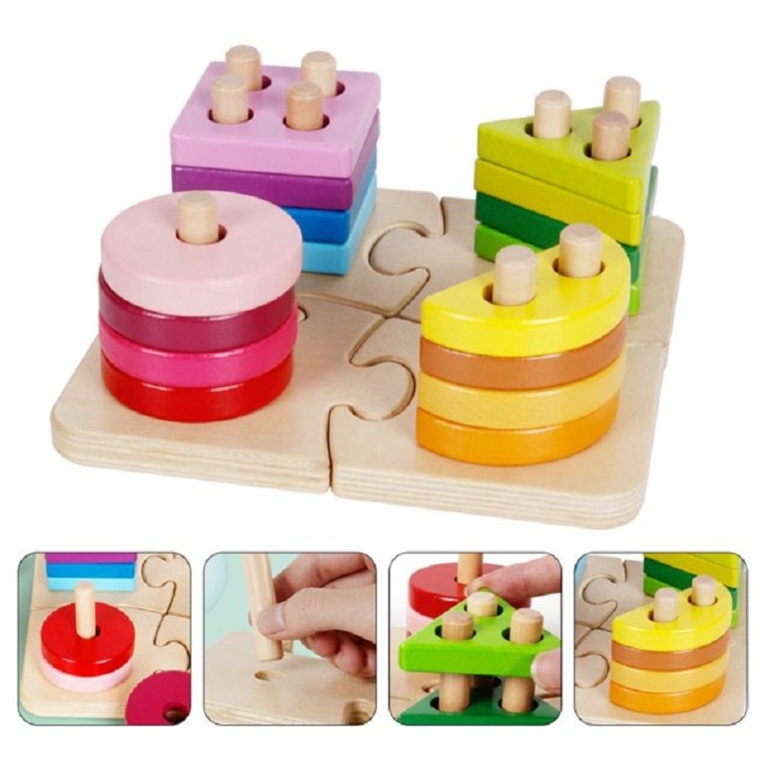 Дървена детска играчка Raya Toys Низанка пъзел с форми