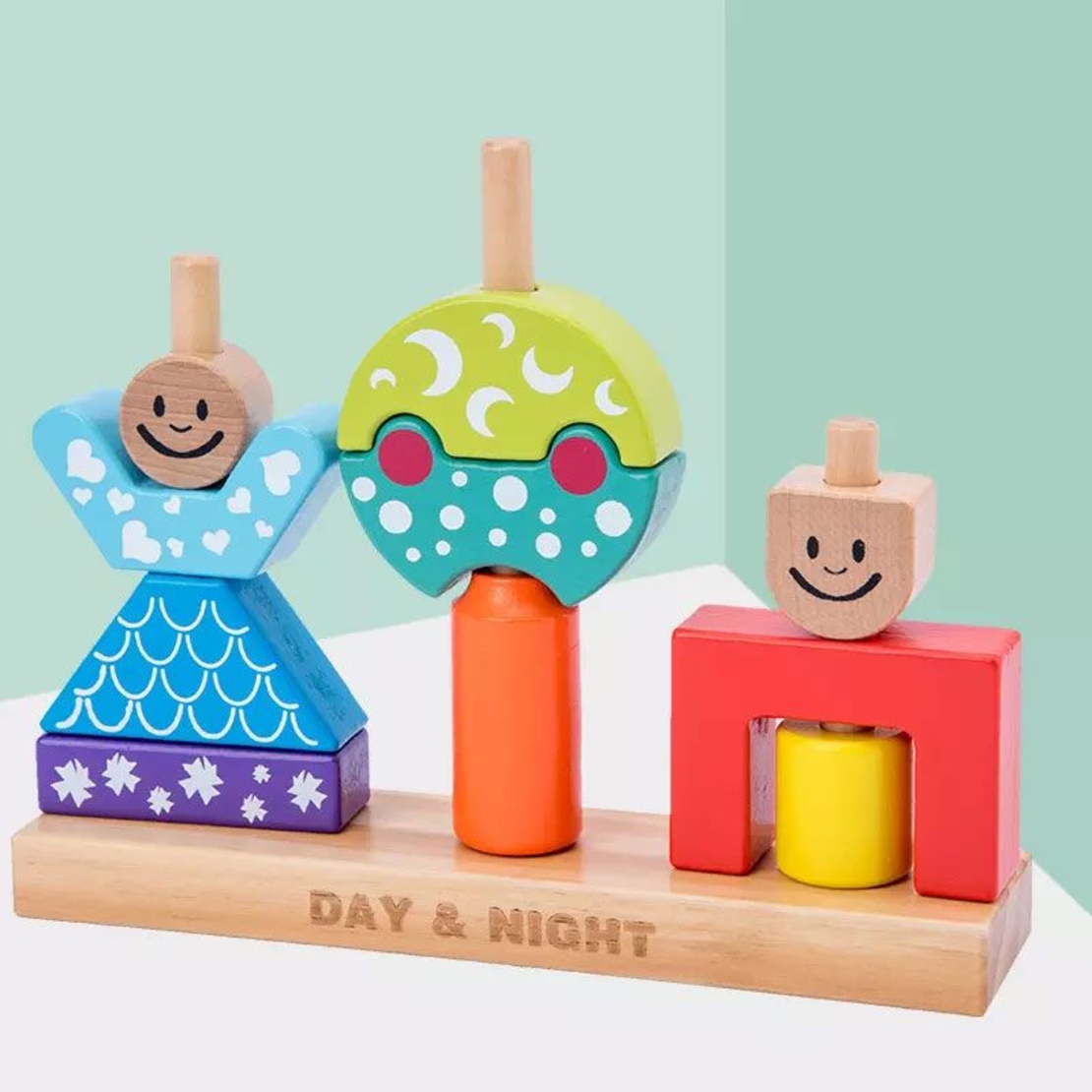 Дървена бебешка играчка Raya Toys Day & Night, 48 предизвикателства