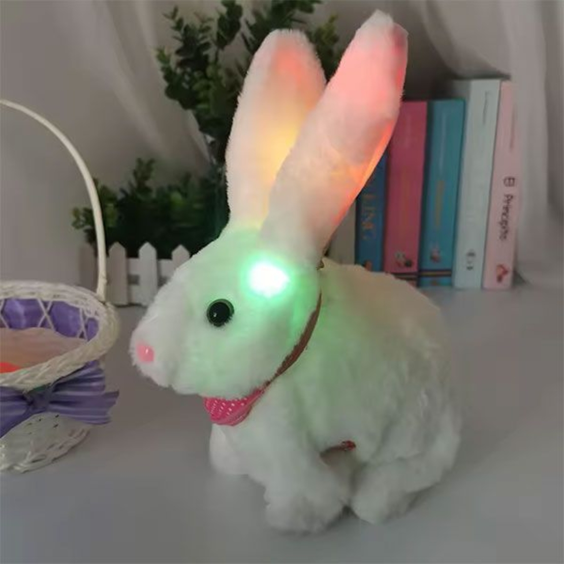Музикална плюшена играчка Raya Toys Ходещо зайче със светещи уши