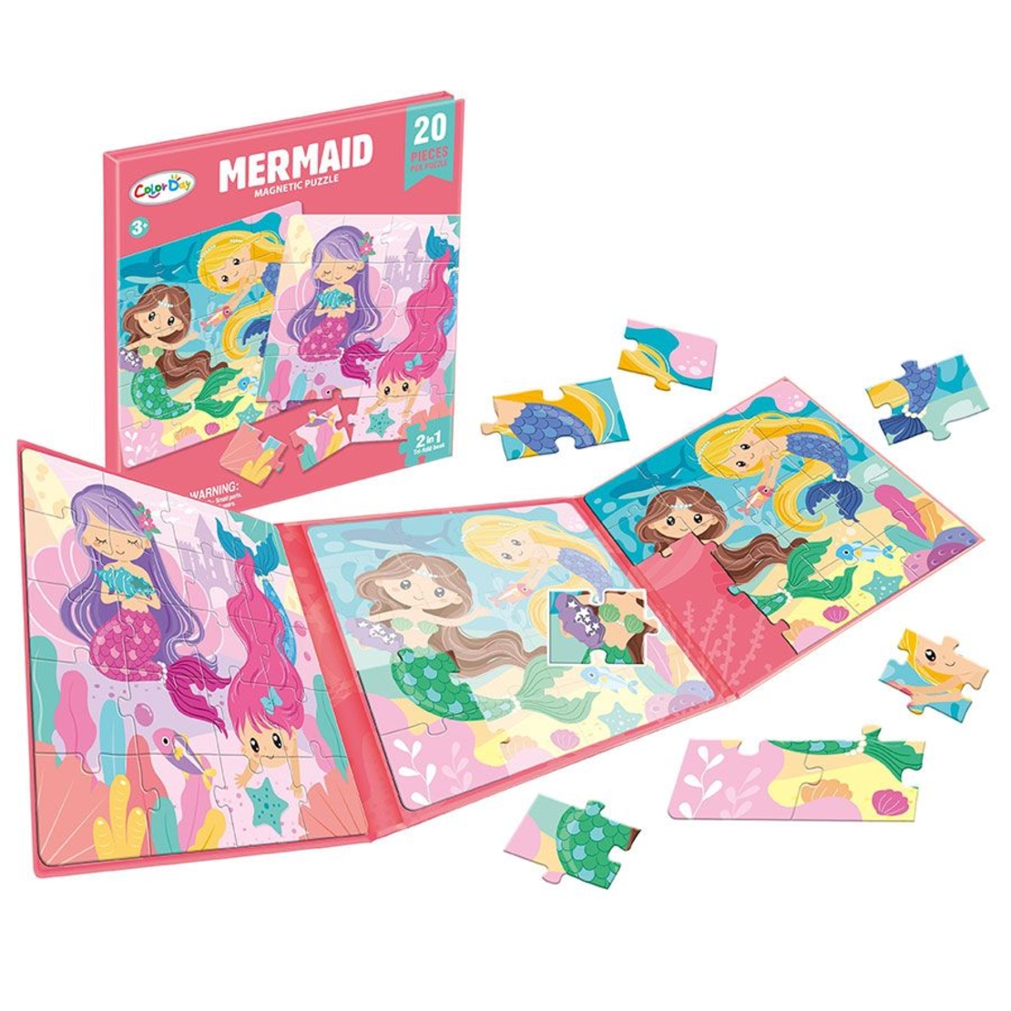 Магнитен пъзел 2 в 1 Raya Toys Русалки в книжка, 2х20 ч.