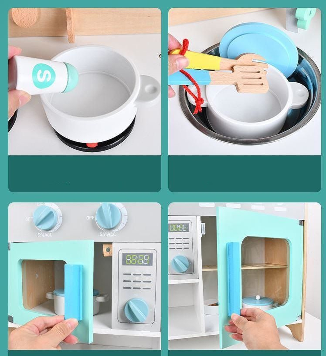 Дървена детска кухня Raya Toys Blue & White