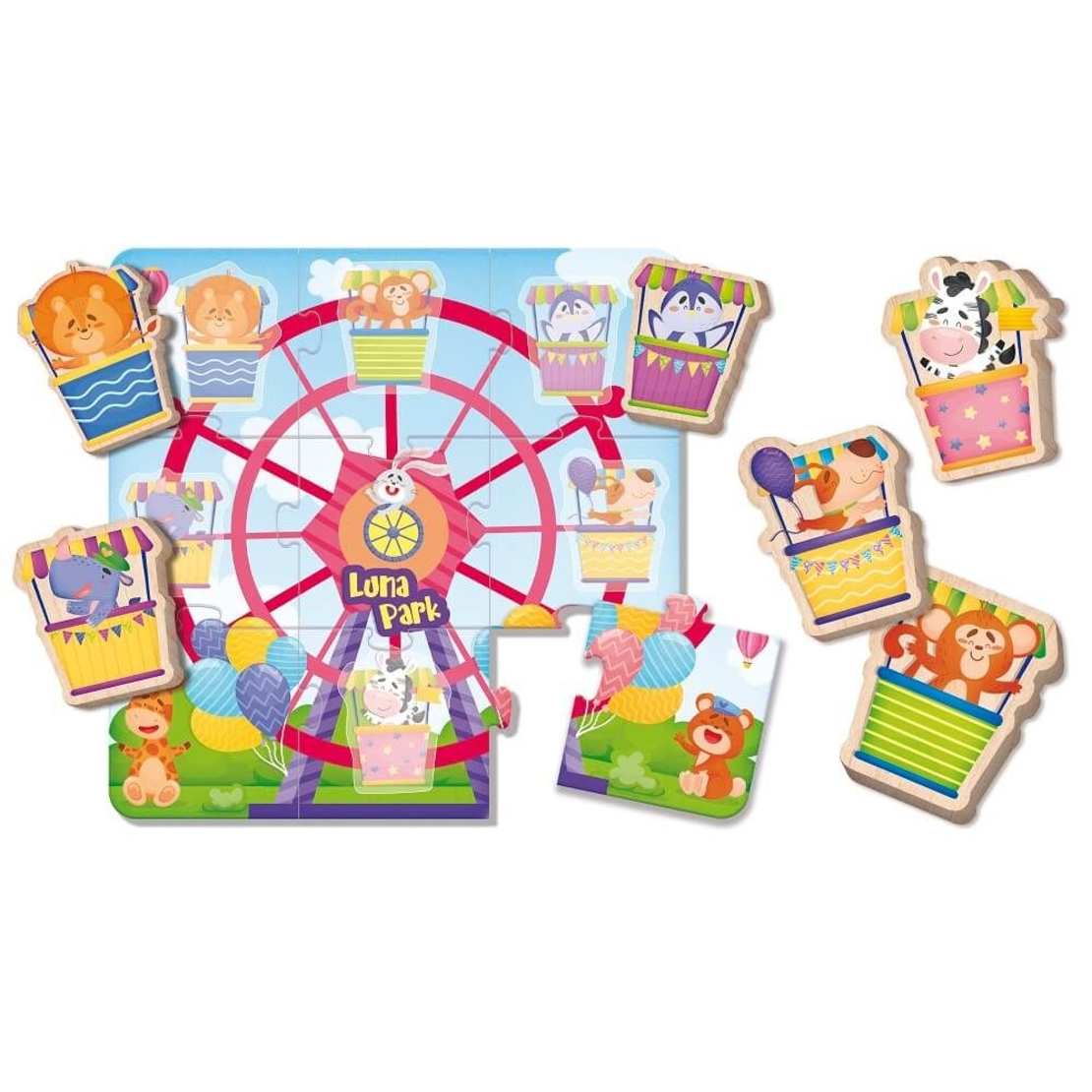 Детски дървен пъзел Lisciani Montessori Baby Luna Park, 15 части