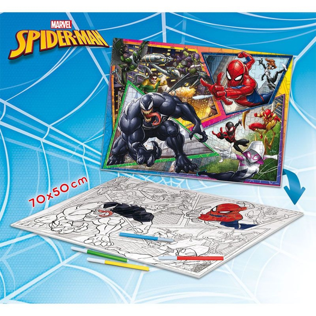 Детски пъзел Lisciani Marvel Spiderman, двулицев за оцветяване, Maxi Floor 150 части