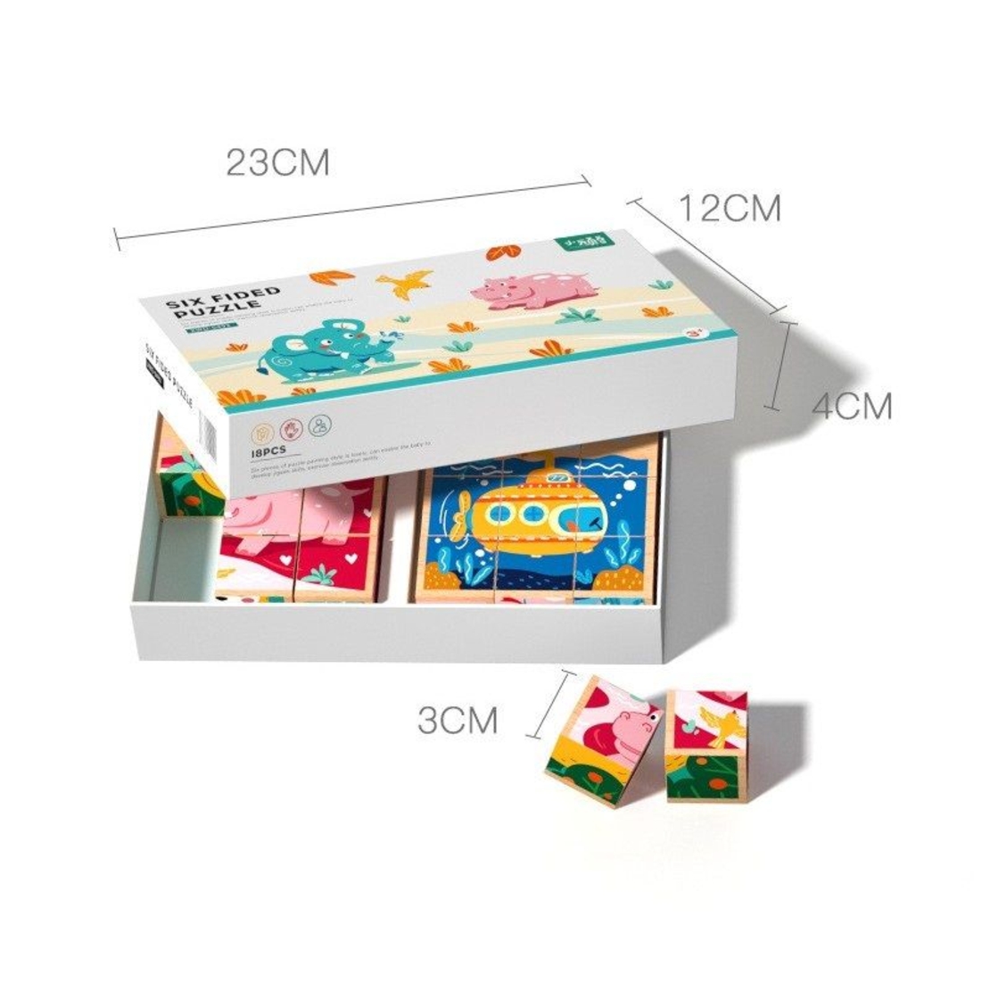 Дървени кубчета пъзел 6 в 1 Raya Toys Животни и Превозни средства