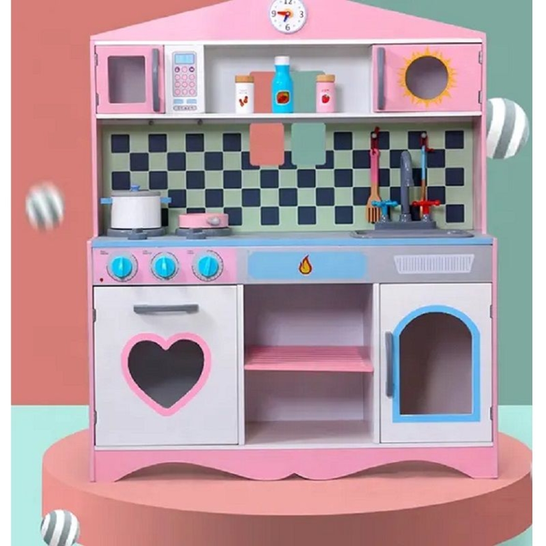 Дървена детска кухня Raya Toys Pink Heart