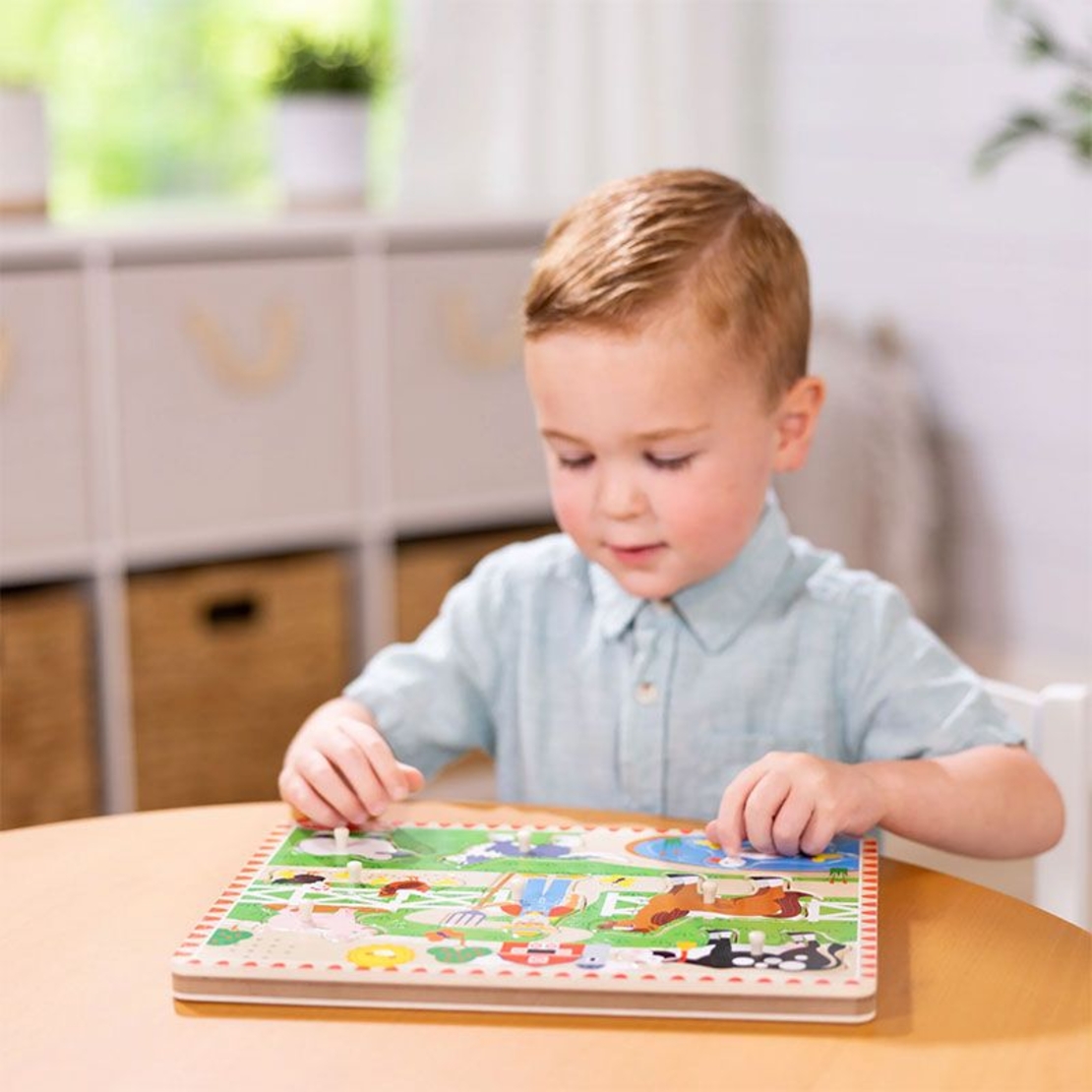 Дървен пъзел Melissa & Doug Фермата на Макдоналд, с песничка