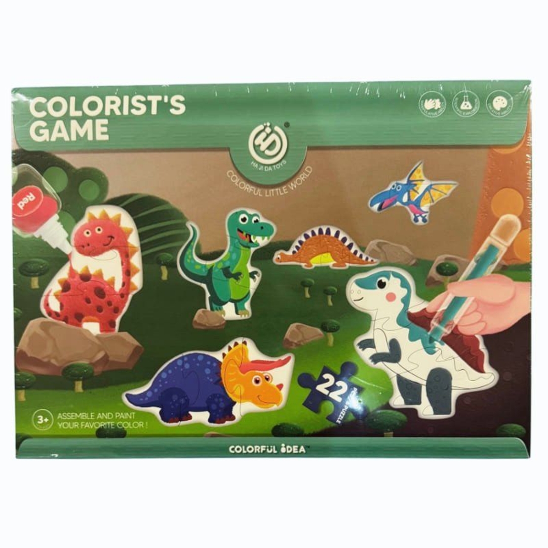 Комплект 6 броя пъзели Raya Toys Dinosaur, 22 ч. с аксесоари за оцветяване