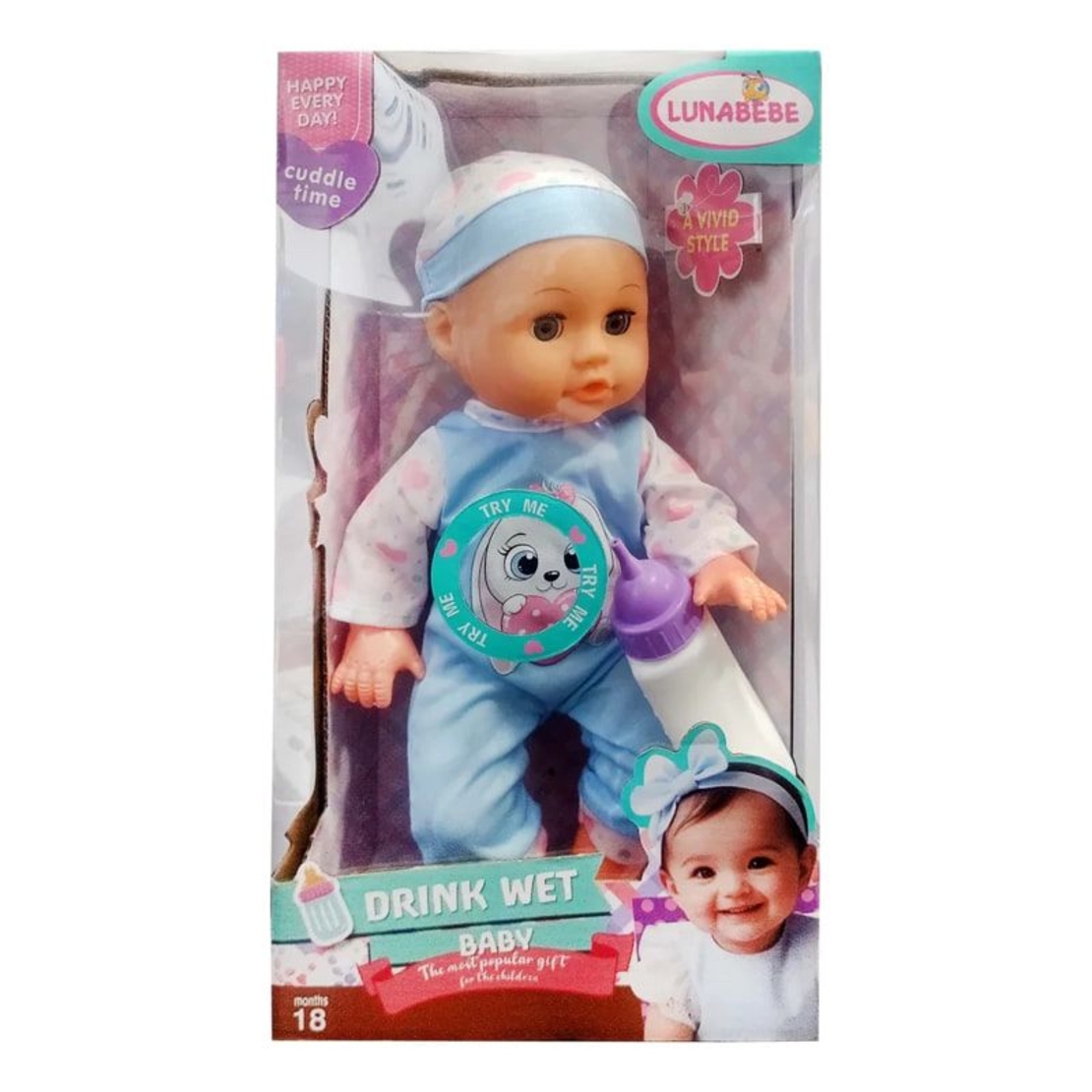 Кукла бебе Raya Toys Drink and Wet, пишкащо, с 12 звука и шише, 35 см.