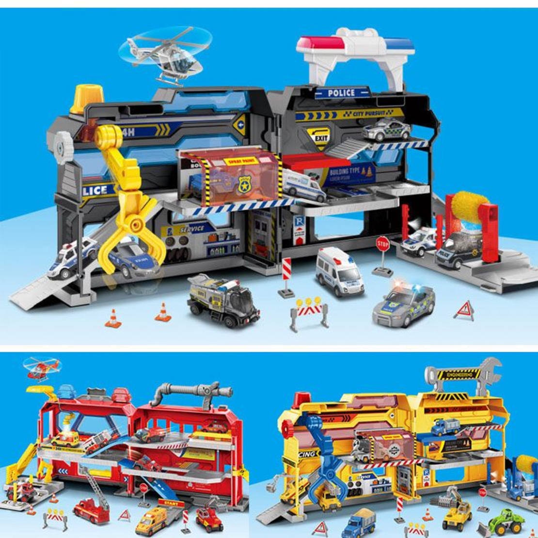 Детски паркинг Raya Toys City Action със светлини и звуци, с 2 превозни средства