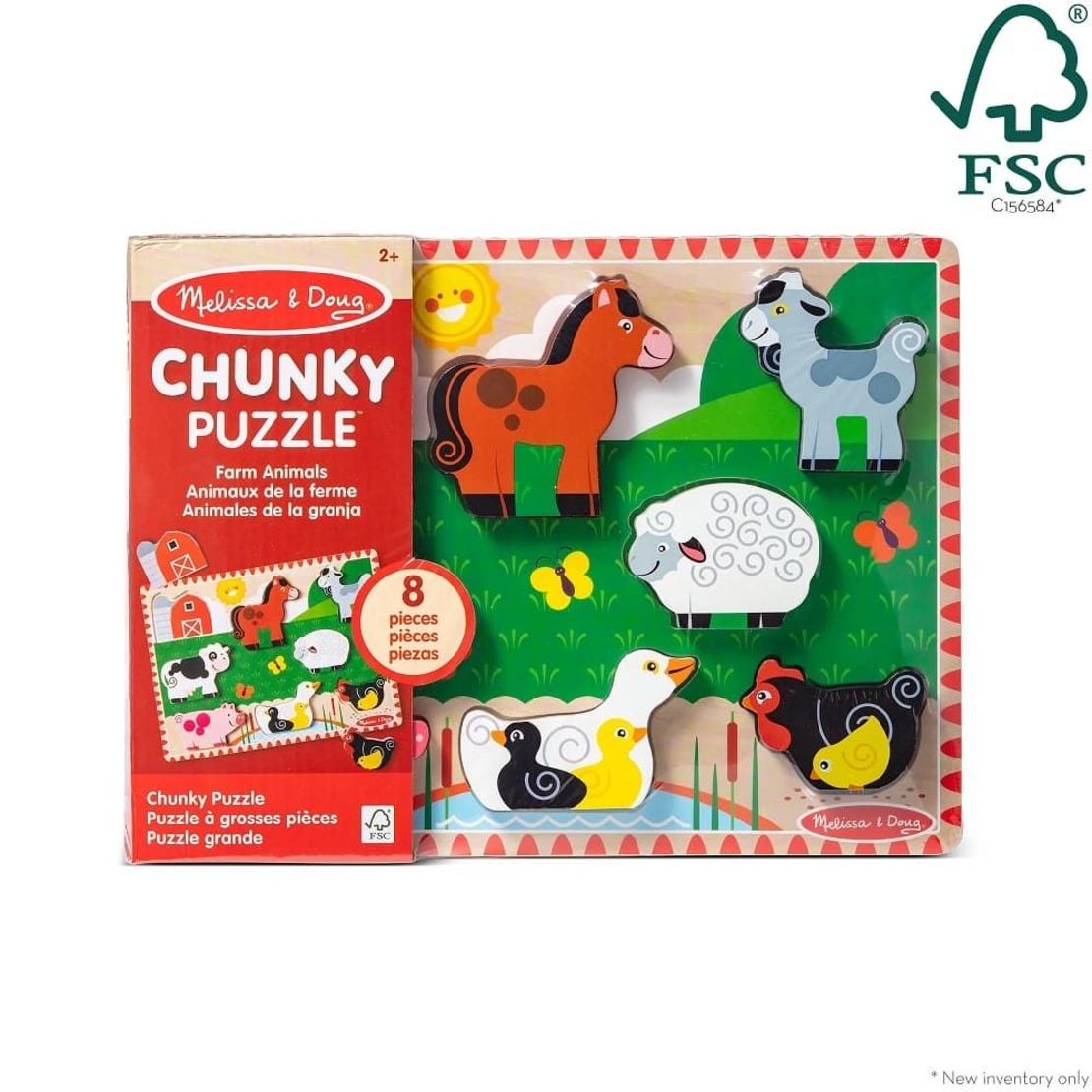 Дървен пъзел Melissa and Doug Селскостопански животни, 8 ч., 37235