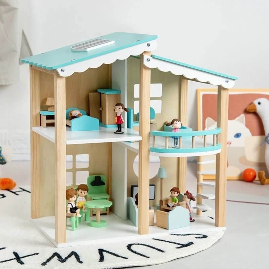 Дървена къща за кукли Raya Toys Син