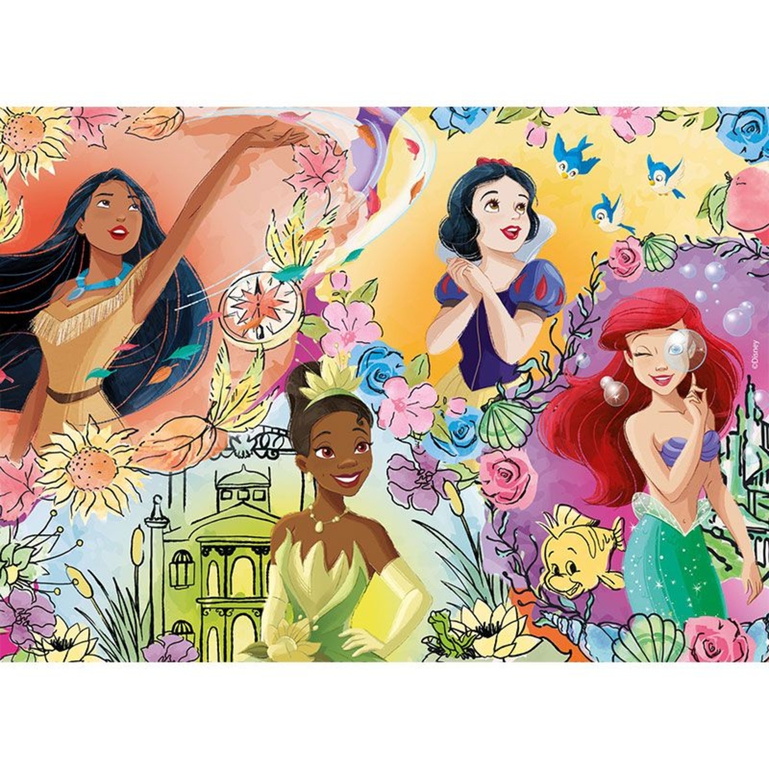 Детски пъзел Lisciani Disney Princess, двулицев за оцветяване 24 части