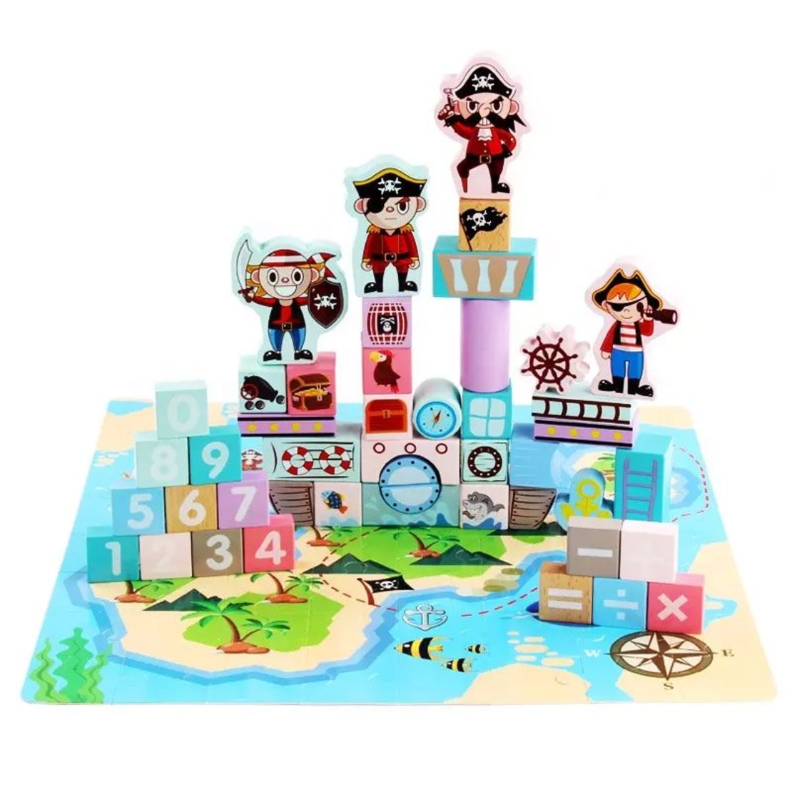 Raya Toys Комплект пъзел 64 ч. и дървени блокчета 46 ч. Пирати
