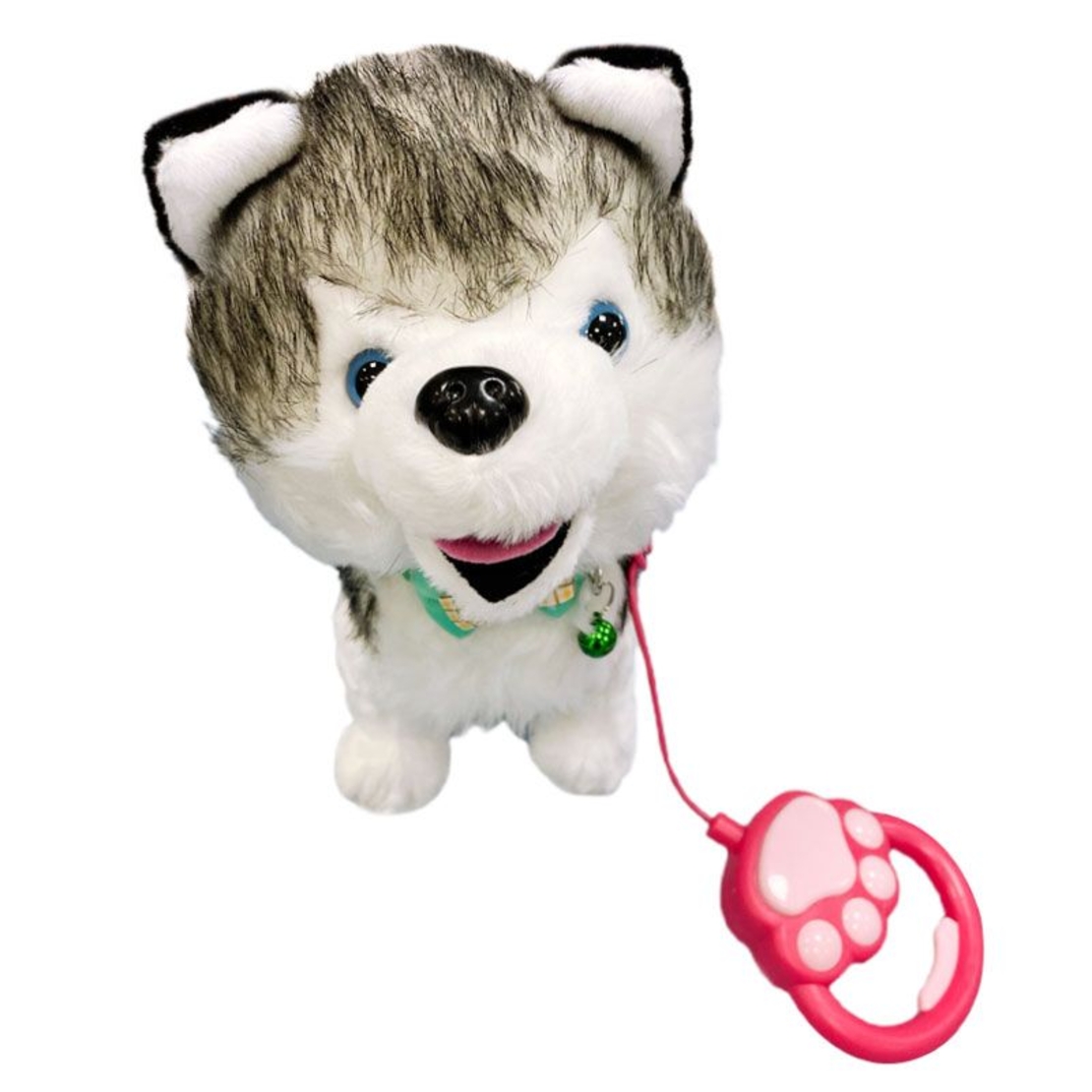 Интерактивна играчка ходещо лаещо куче с каишка Raya Toys Хъски, с музика, 25 см