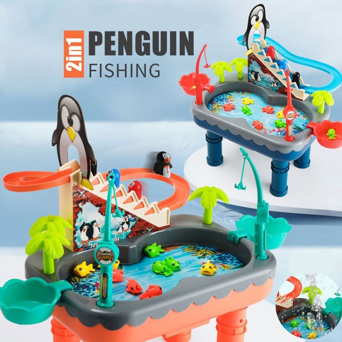 Игра с рибки Raya Toys с пързалка с пингвини, с музика
