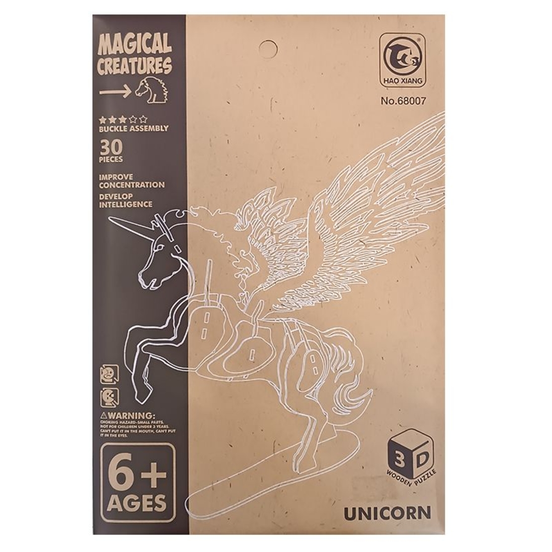 Дървен 3D пъзел Raya Toys Magical Creatures Еднорог, 44 ч.