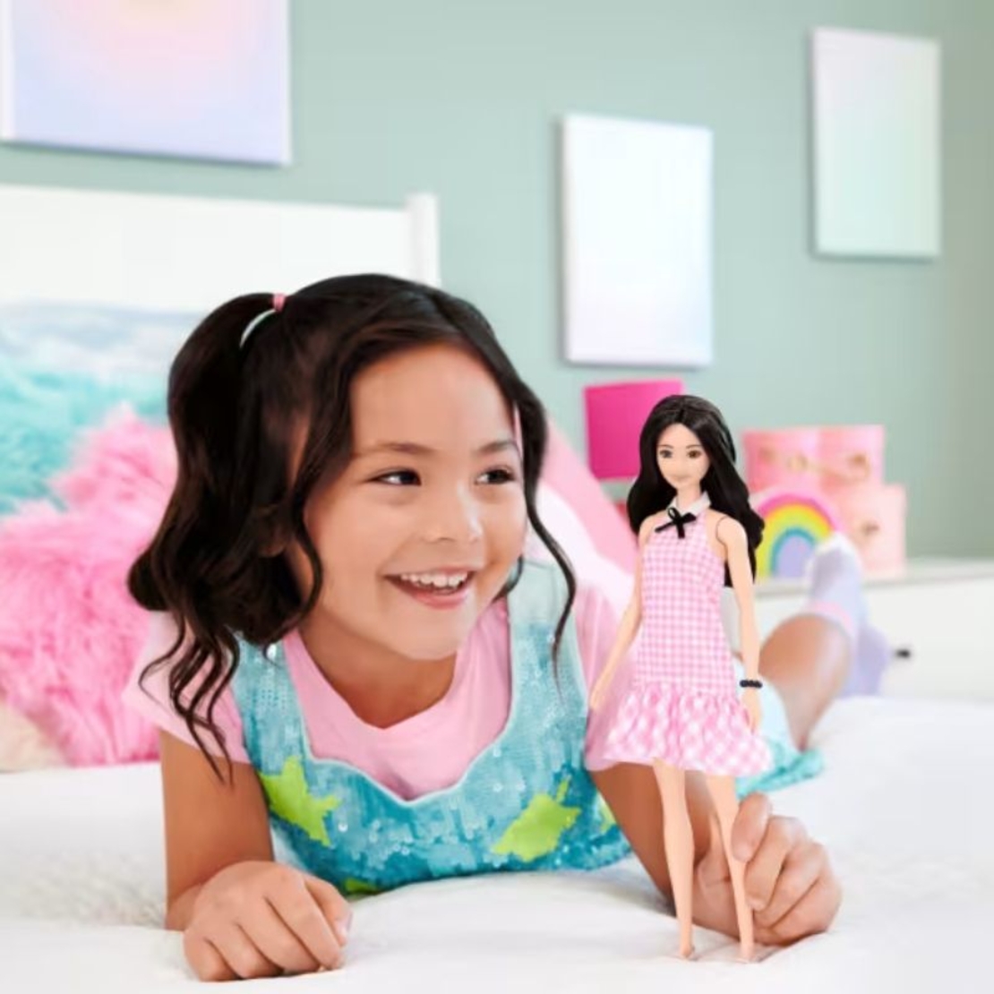 Кукла Mattel Barbie Fashionistas с дълга черна коса и розова рокля