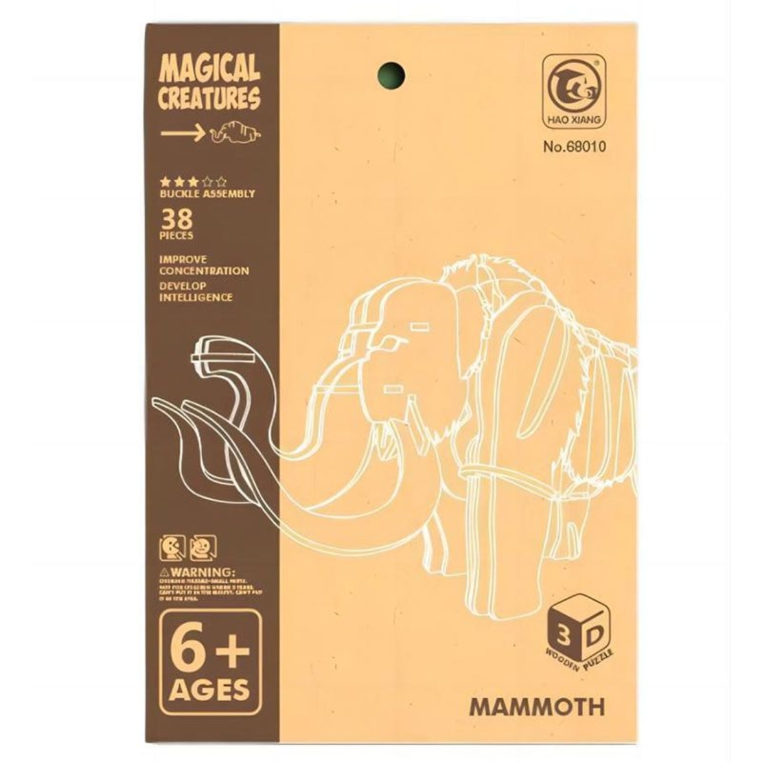Дървен 3D пъзел Raya Toys Magical Creatures Мамут, 38 ч.
