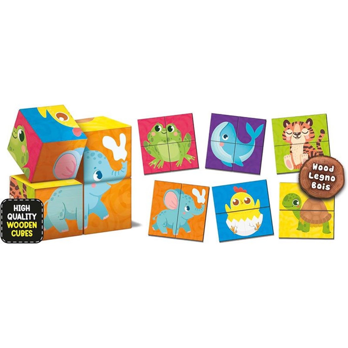 Комплект дървени кубчета с пъзел Lisciani Legno Cubes & Puzzle
