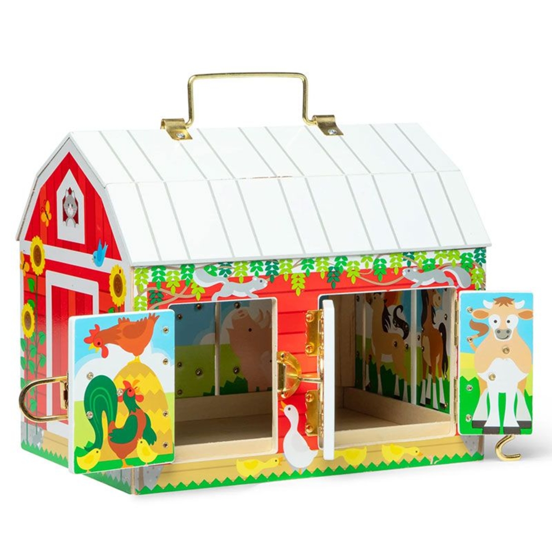 Детска дървена играчка Melissa and Doug Хамбар с врати и ключалки + 4 животни