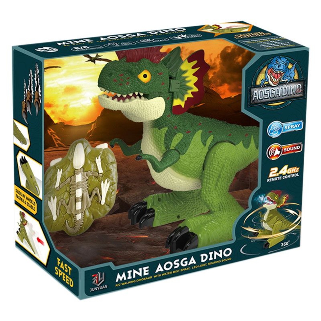 Играчка с дистанционно Raya Toys Динозавър, със звук, светлина, пръскащ вода
