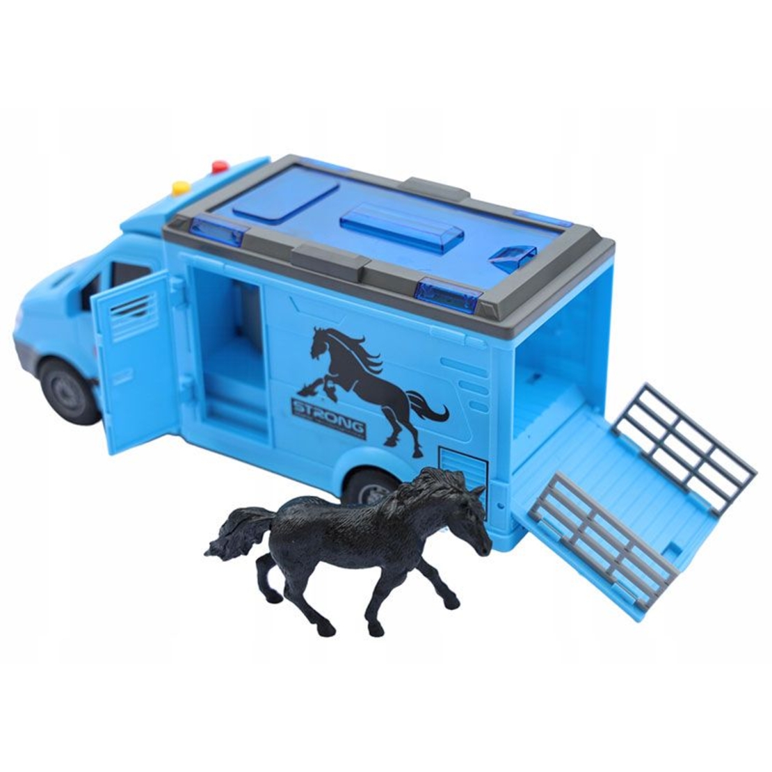Детски камион за коне Raya Toys City Truck, с музика и светлини, с фигурка на кон, 1:16