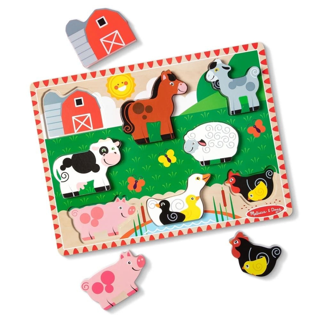 Дървен пъзел Melissa and Doug Селскостопански животни, 8 ч., 37235