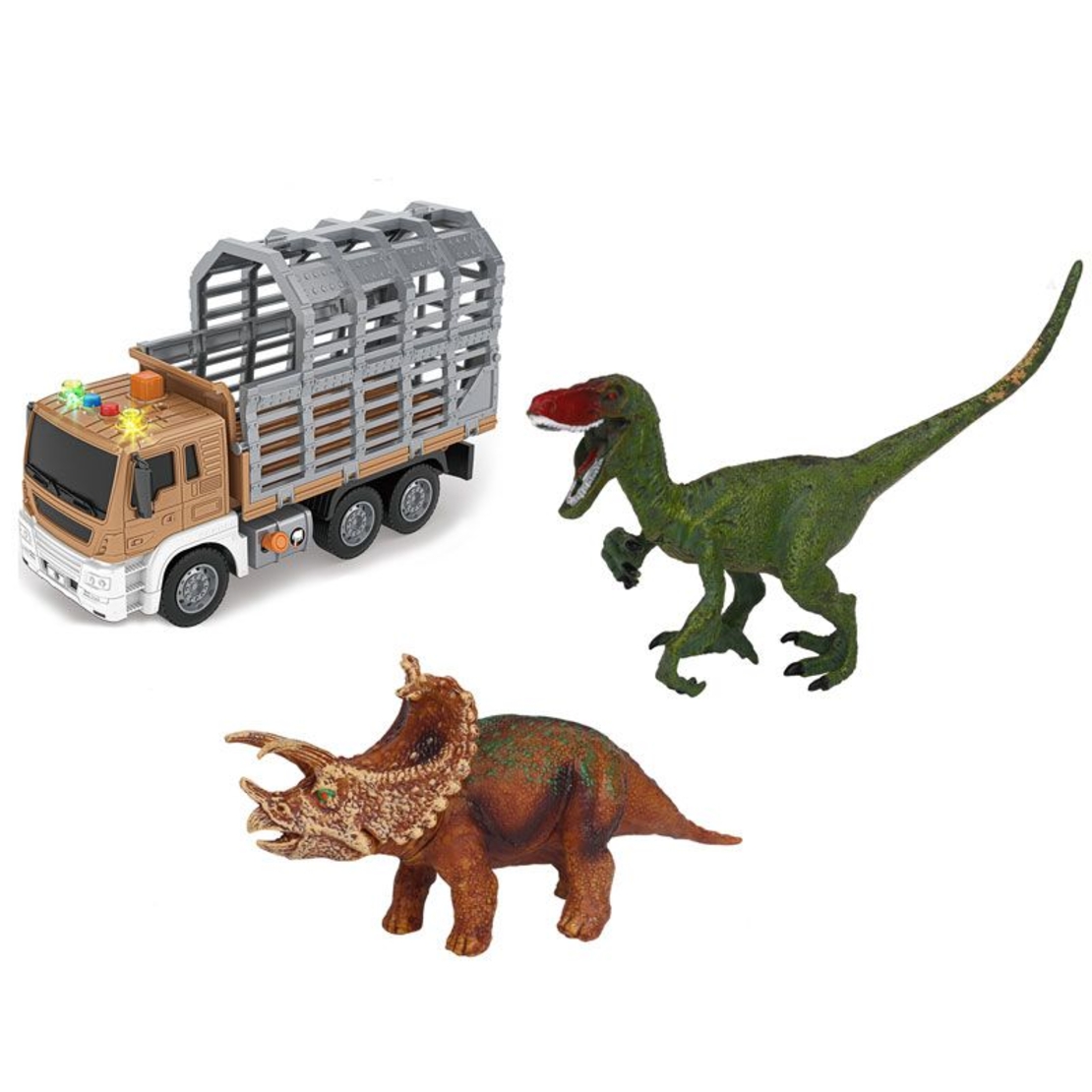 Игрален комплект Raya Toys Truck Car Детски камион с фигури на динозаври, с музика и светлини, 1:16