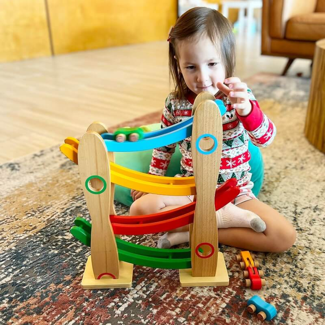 Дървена детска писта Raya Toys 4 нива и 4 коли