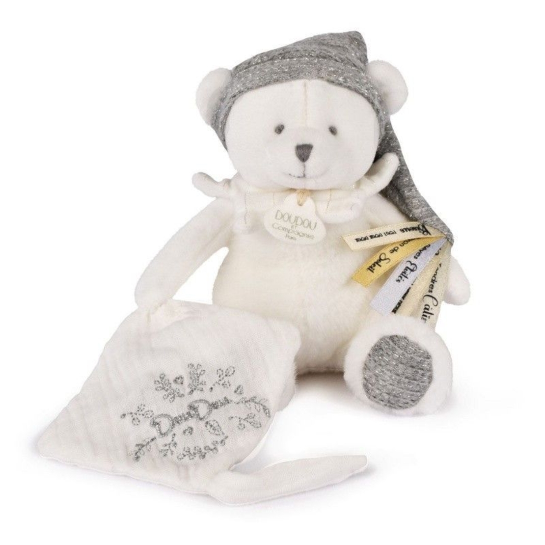 Плюшено мече за гушкане Doudou + кърпа и клипс за залъгалка 20 см, DC4335