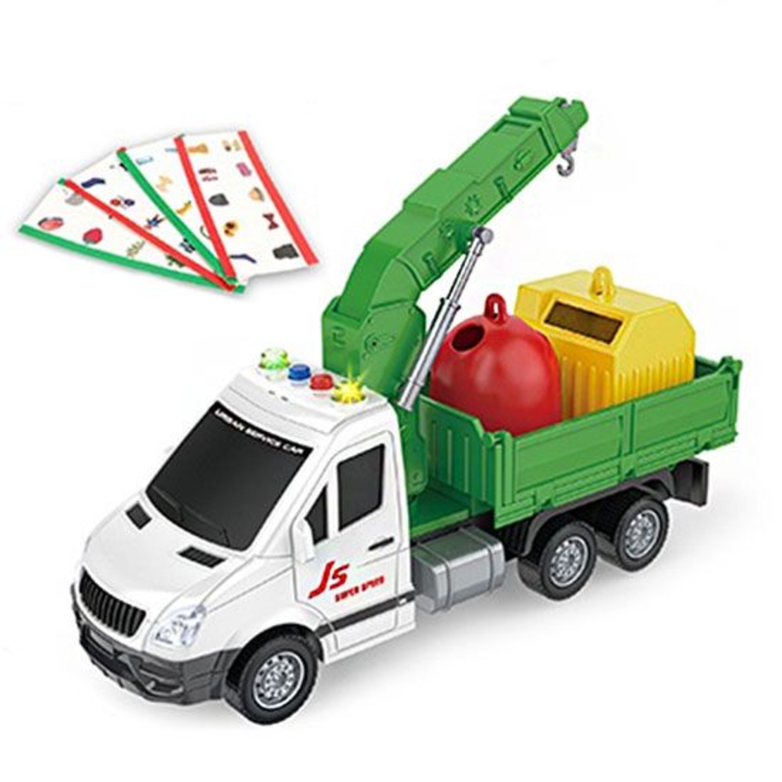 Детски боклукчийски камион Raya Toys City Truck с музика и светлини, с карти за сортиране, 1:16