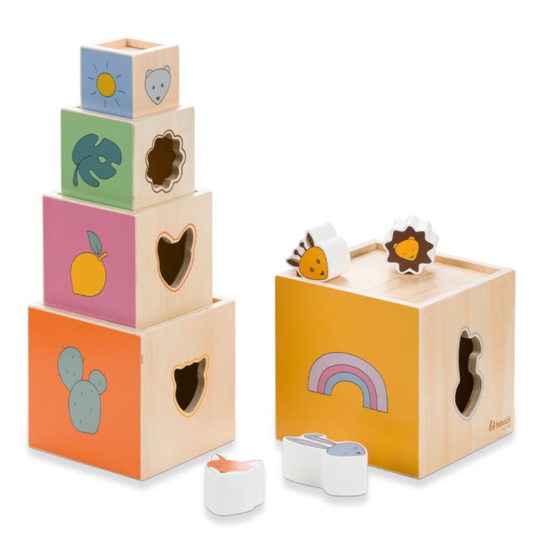 Дървени кубчета Hauck, Stack N Raise, Кула, 813038