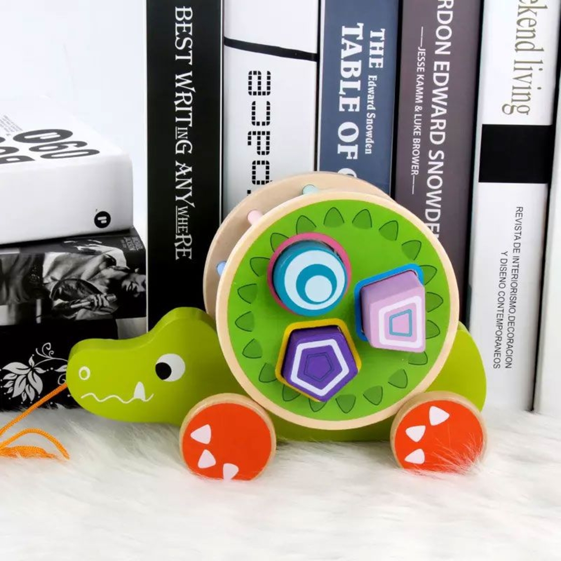 Играчка за дърпане Raya Toys Дървен крокодил със сортер