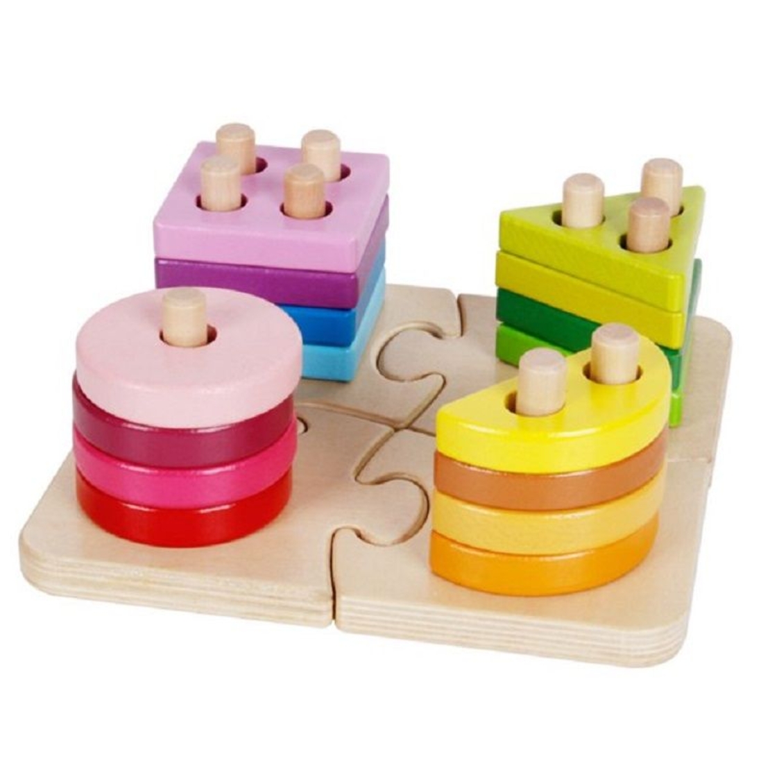 Дървена детска играчка Raya Toys Низанка пъзел с форми