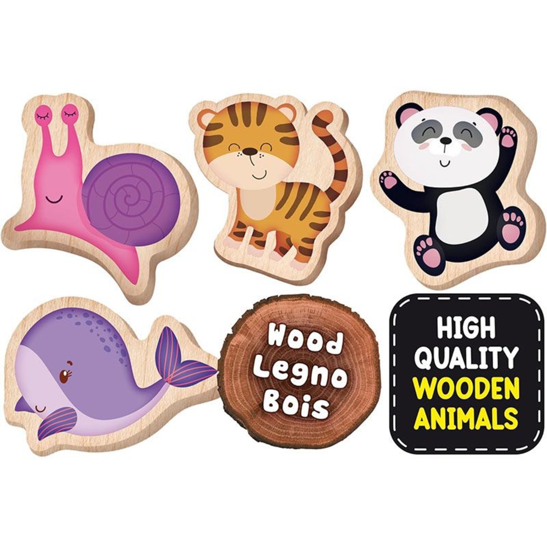 Детски дървени пъзели Lisciani Montessori Legno Baby Animals, 4 пъзела, 20 части
