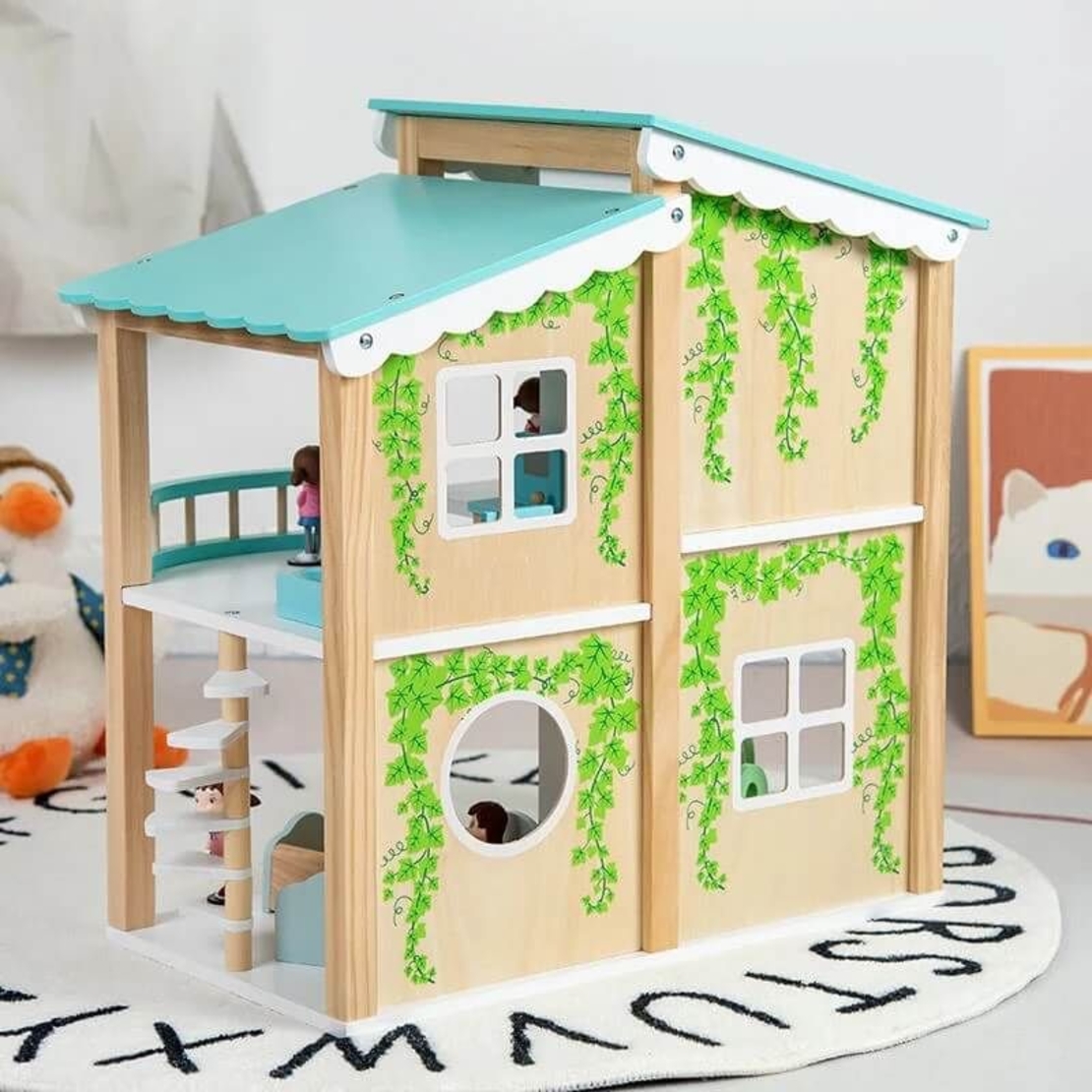 Дървена къща за кукли Raya Toys Син