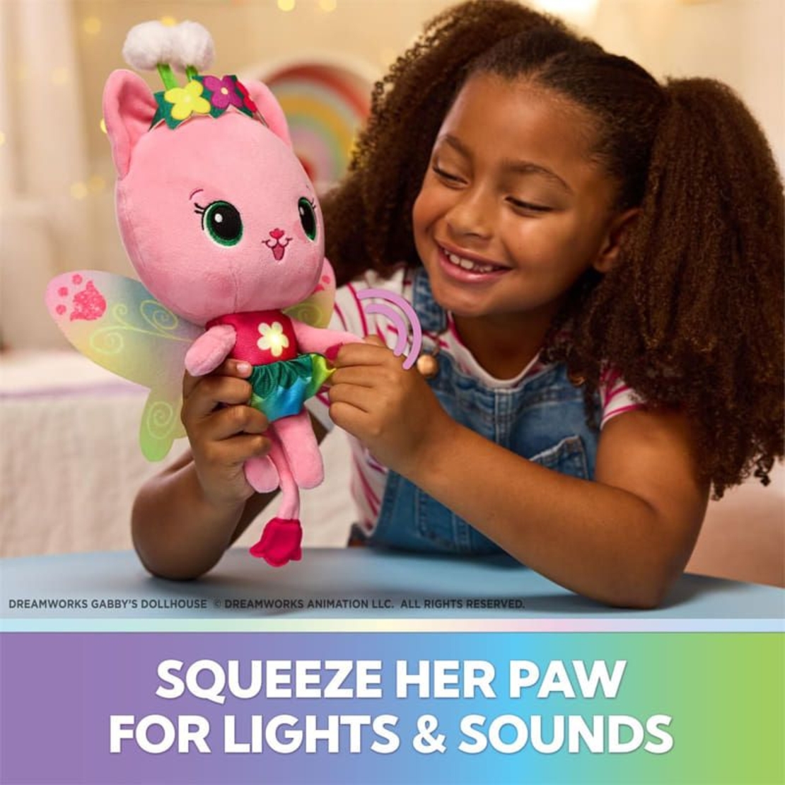Плюшена играчка Gabby's Dollhouse Fairylandia Kitty Fairy, светещо коте, 35 см.