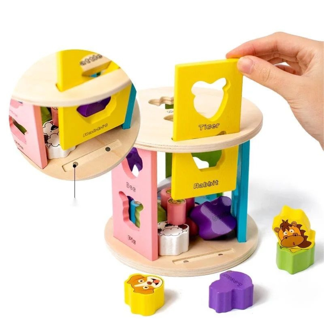 Дървена детска игра Монтесори Raya Toys Сортер с животни