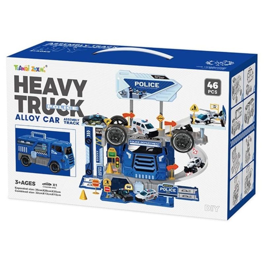 Детски игрален комплект Raya Toys Полицейски камион-паркинг 2в1, 46 ч.