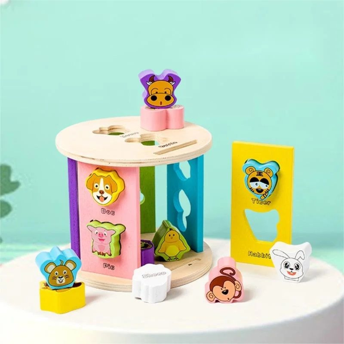 Дървена детска игра Монтесори Raya Toys Сортер с животни