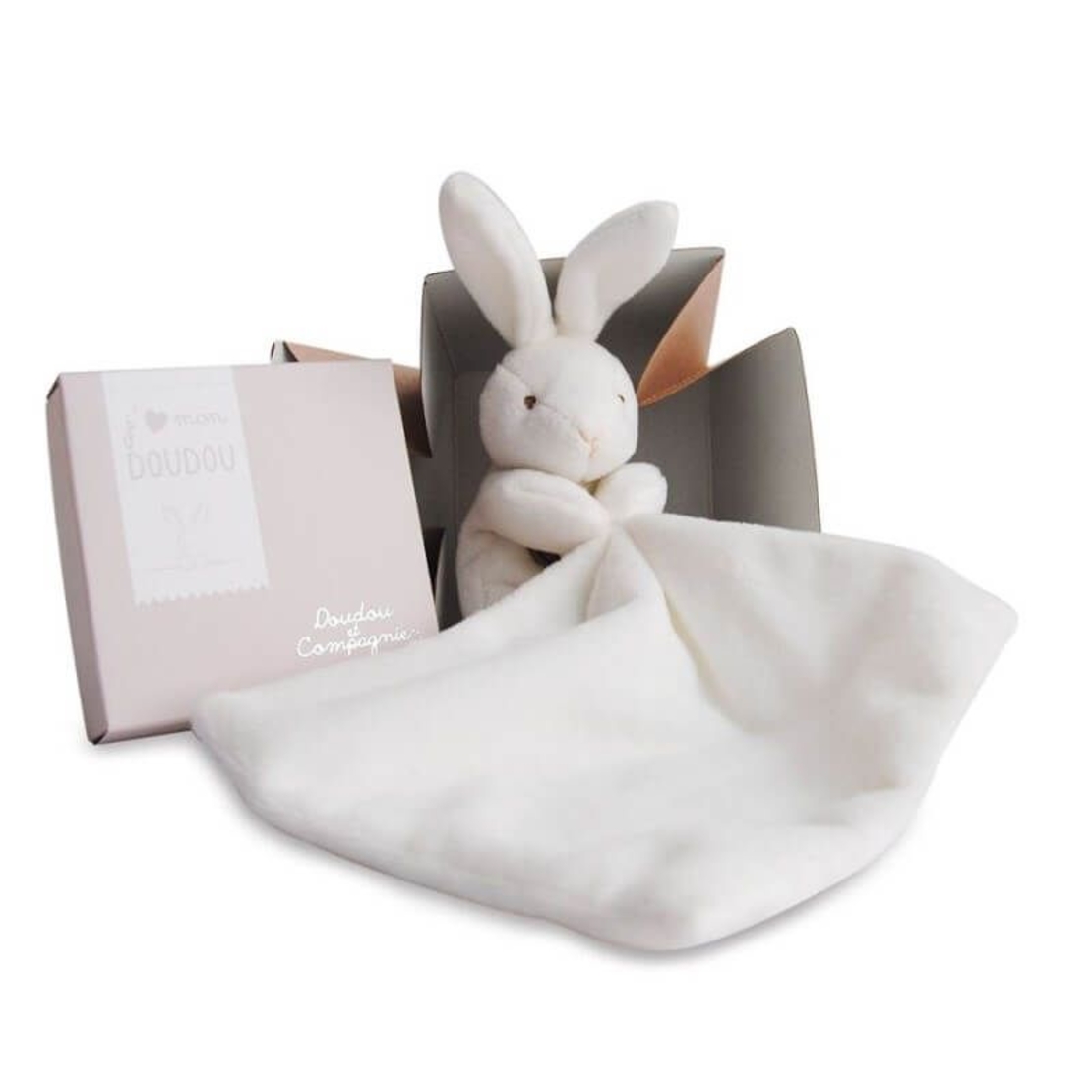 Плюшена играчка за гушкане Doudou заек с кърпичка 10 см, 303