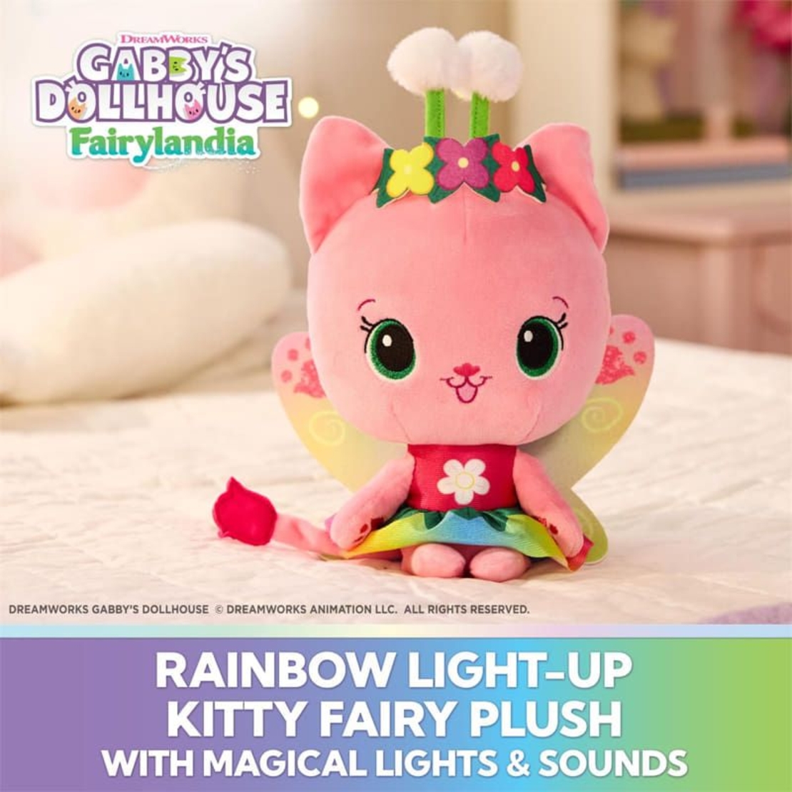 Плюшена играчка Gabby's Dollhouse Fairylandia Kitty Fairy, светещо коте, 35 см.